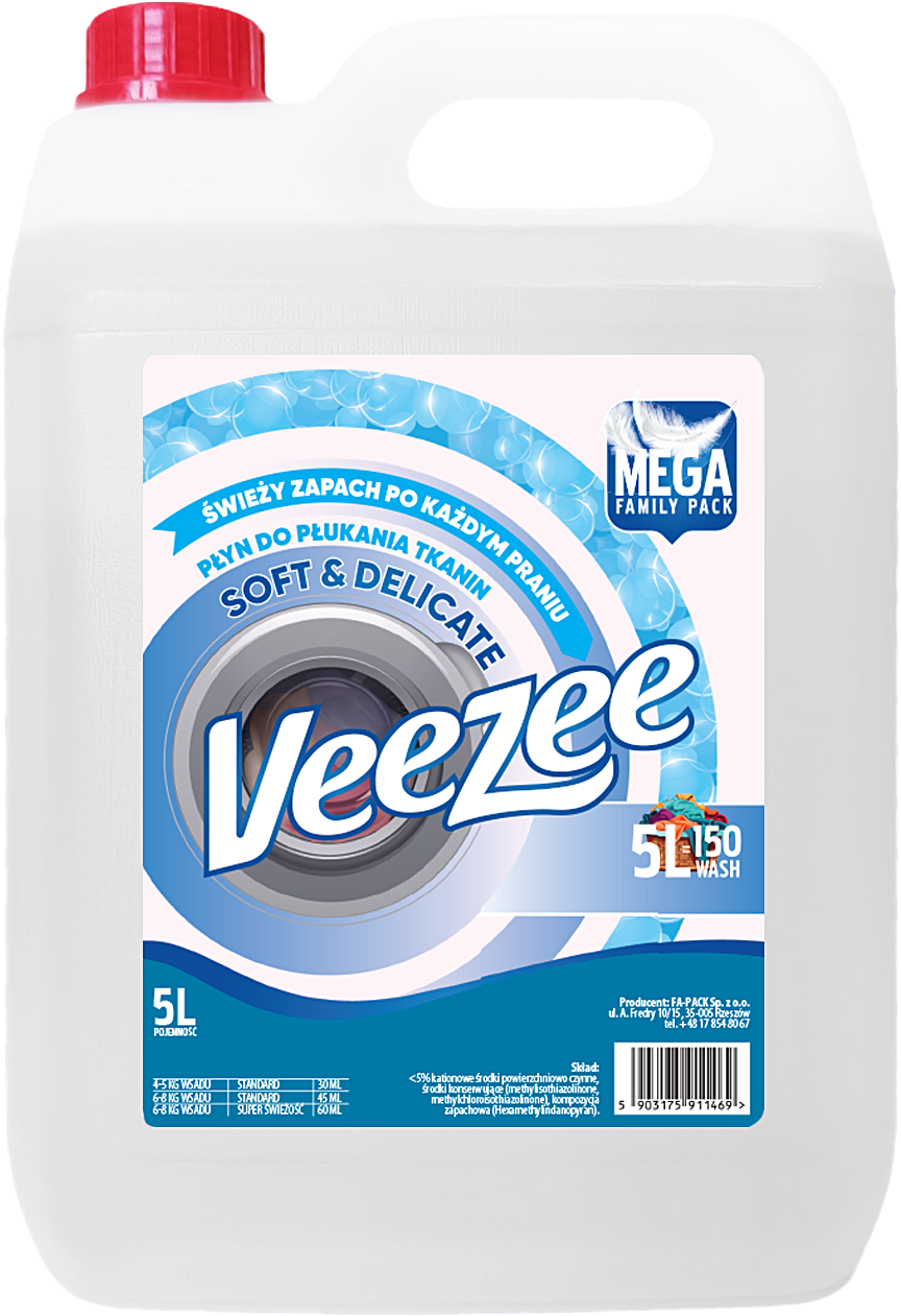 PŁYN DO PŁUKANIA TKANIN VEEZEE 5 L SOFT & DELICATE 150 PRAŃ